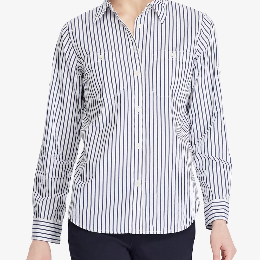 Ralph Lauren Striped Roll Tab Cotton Pocket Shirt Size XS